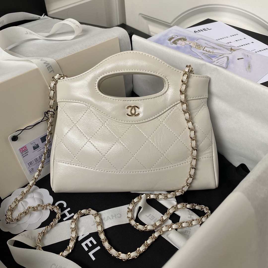 Calfskin Nano 31 Chain Shoulder Bag Handbag AP3656 White